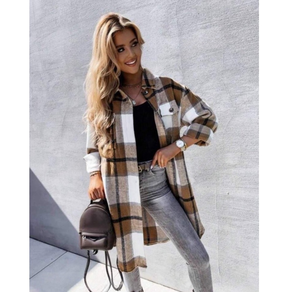 Long Plaid Button Up Top